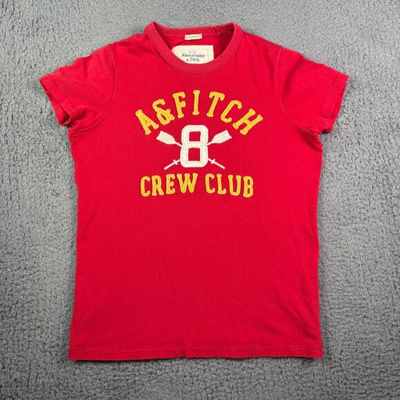 Abercrombie & Fitch Muscle Fit Shirt Men S Red Crew Club Embroidered Vintage Y2K - Picture 2 of 9